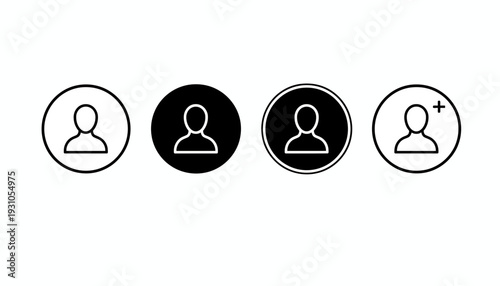 Set of four user profile icons in different styles and backgrounds.