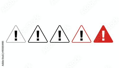 Warning signs with exclamation marks in different colors and outlines.