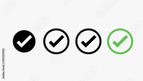 Set of four checkmark icons in different styles and colors.