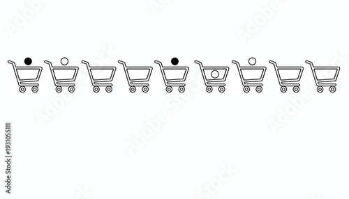 Row of shopping carts with various items inside.