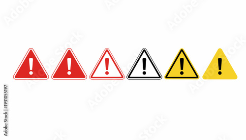 Warning signs with exclamation marks in different colors.