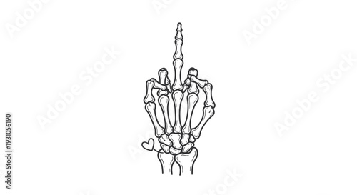 Skeleton Hand Giving Middle Finger Gesture with Heart Detail