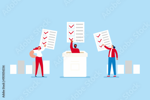 People celebrating success with completed check lists and raised arms