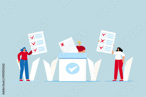 People participating in an election marking ballots and expressing their votes