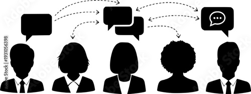 Innovation, remote work, technology, creativity, productivity, planning processes. Circular light bulb icon, gear silhouette and seated person on laptop. Innovation and remote work concept