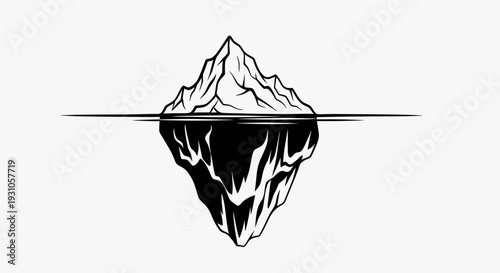 Iceberg Silhouette: Visible Top and Hidden Underwater Mass, Symbolizing Potential and Hidden Dangers