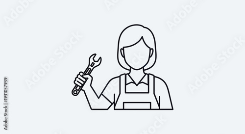 Female Mechanic Holding Wrench, Woman Worker Icon, Professional Repair Service