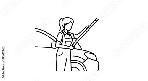 Female Mechanic Inspecting Car Engine Under Hood in Workshop