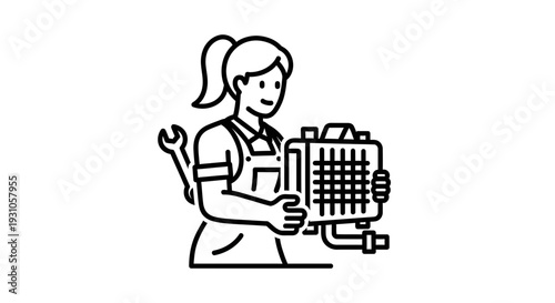 Female Mechanic Holding Radiator, Woman Mechanic, Auto Repair, Car Service, Workshop Icon