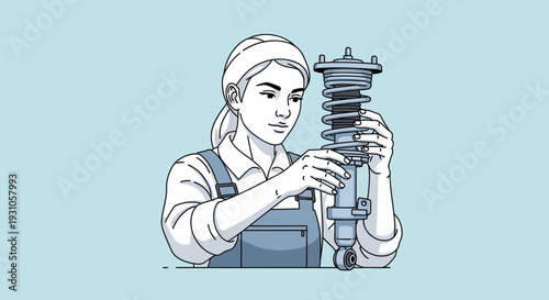 Female Mechanic Inspecting Car Shock Absorber Suspension System