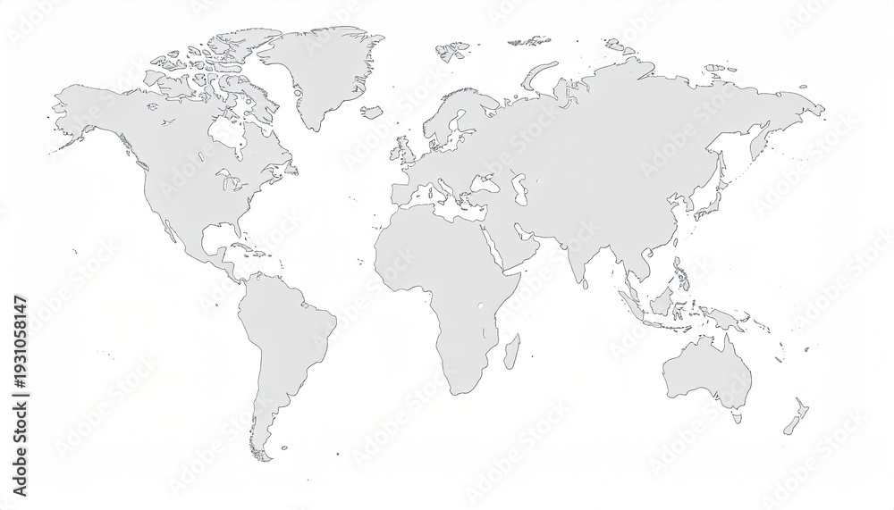 Fototapeta premium World map outline, gray continents on white background