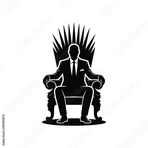 A man in a business suit sitting on a throne chair