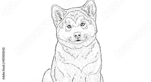 Cute Shiba Inu Dog Portrait Sketch, Black and White Line Art, Adorable Puppy Face