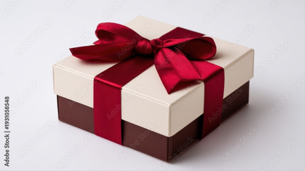 Fototapeta premium Elegant Gift Box with Red Ribbon, Perfect for Celebrations, Holidays, and Special Occasions
