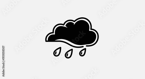 Black cloud with rain drops icon, weather symbol, simple illustration