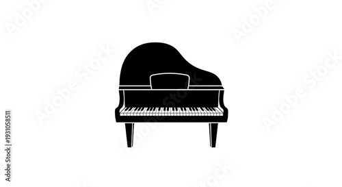 Black Grand Piano Silhouette Icon on White Background