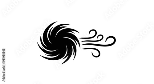 Black Hurricane Swirl Icon with Wind Gusts - Stormy Weather Symbol