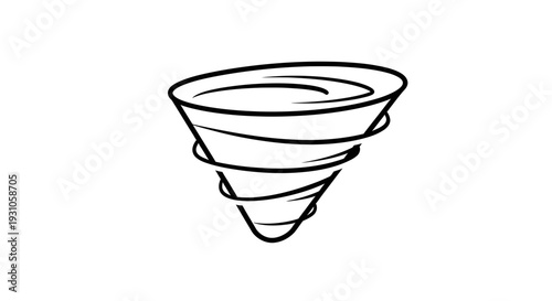 Abstract Tornado Swirl Icon, Twister Vortex Symbol, Black and White Line Art