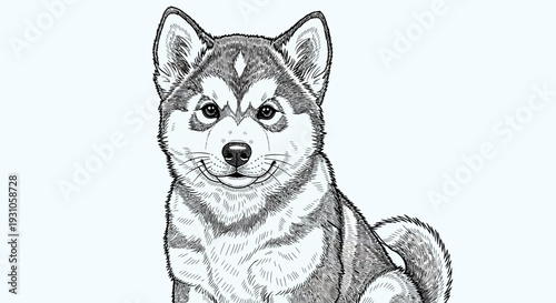 Adorable Husky Puppy Drawing, Cute Dog Sketch, Friendly Canine Portrait