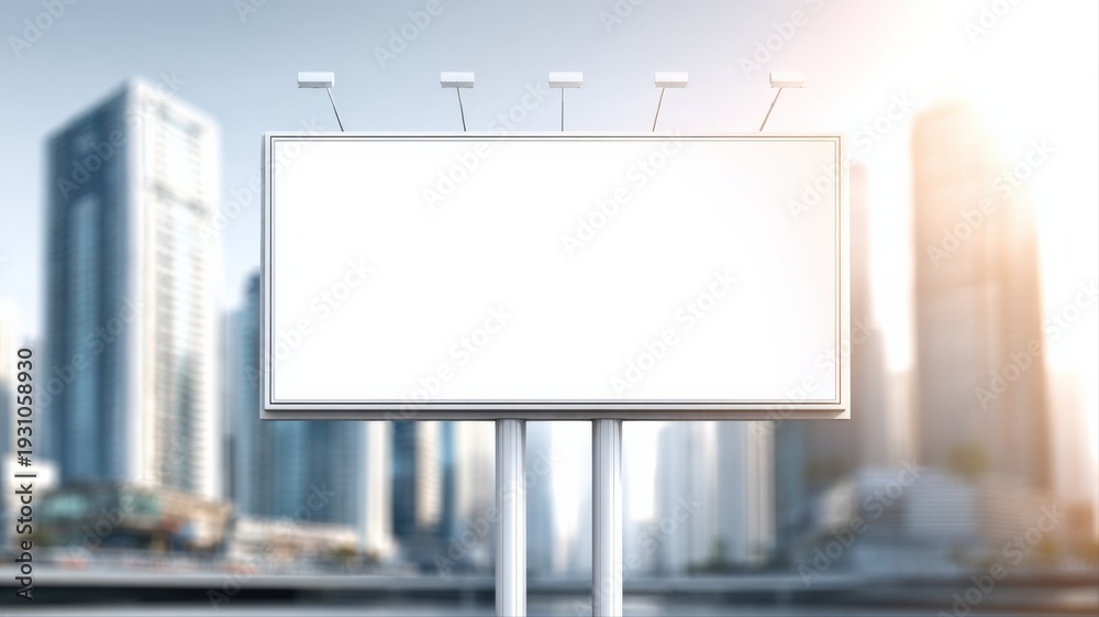 Fototapeta premium Blank Billboard Mockup in Cityscape Setting for Advertising, Marketing, and Promotional Campaigns with Copy Space