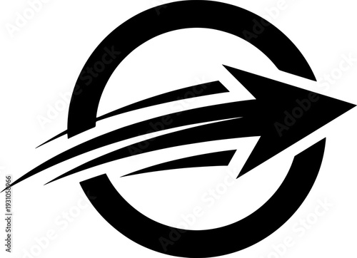 Icon of black arrow moving fast through circle, vector illustration for delivery company.
