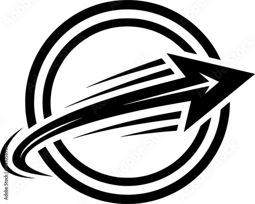 Icon of black arrow moving fast through circle, vector illustration for delivery company.
