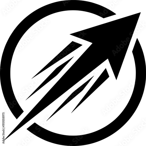 Icon of black arrow moving fast through circle, vector illustration for delivery company.
