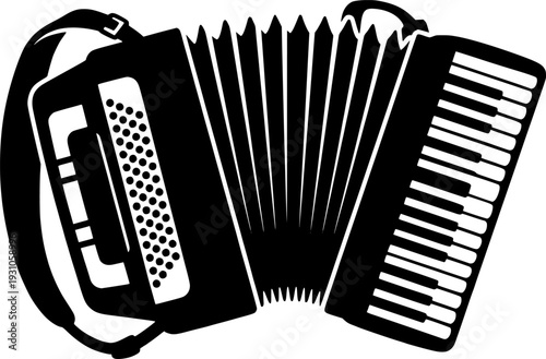 Single black accordion silhouette isolated on white background
