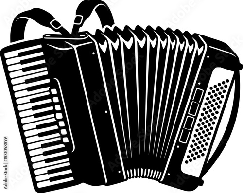 Single black accordion silhouette isolated on white background
