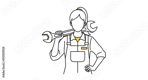 Woman Mechanic Holding Wrench, Female Engineer, Industrial Work, Professional Repair Service