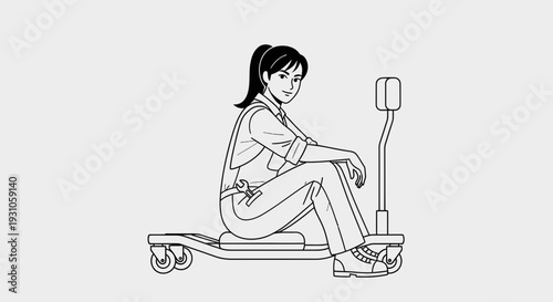 Woman Mechanic Sitting on Rolling Creeper Seat in Garage Workshop