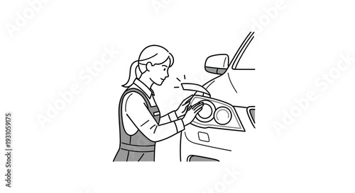 Woman Polishing Car Headlight, Auto Detailing, Vehicle Care, Maintenance Service