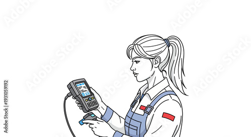 Woman using handheld scanner and barcode reader for inventory or logistics