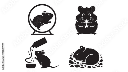 Vector Illustration Of Hamster Silhouettes For Animal And Pet Concepts