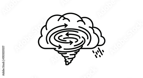 Tornado storm cloud with rain and swirling arrows, representing mental storm or chaos.
