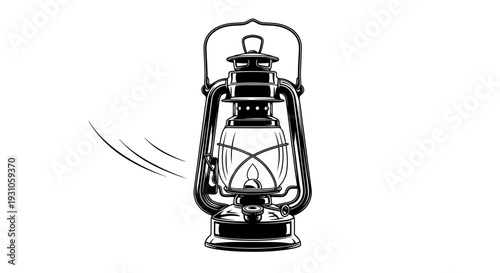 Vintage kerosene lantern with glowing flame, old-fashioned light source, retro style