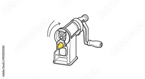 Vintage Manual Pencil Sharpener with Crank and Yellow Pencil
