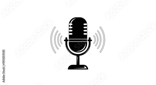 Vintage Microphone with Sound Waves - Retro Audio Recording Icon