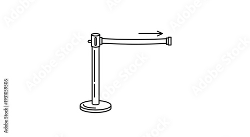 Retractable Belt Barrier Stanchion with Arrow Indicating Direction - Line Art Illustration