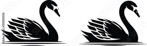 Black swan logo illustration featuring elegant water bird swimming silhouette for luxury branding beauty wellness spa wedding and minimalist design