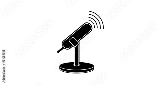Retro Microphone Icon with Sound Waves, Vintage Audio Equipment Symbol