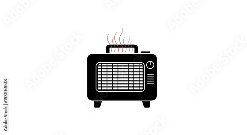 Retro Electric Heater Icon with Heat Waves, Vintage Appliance Vector Illustration
