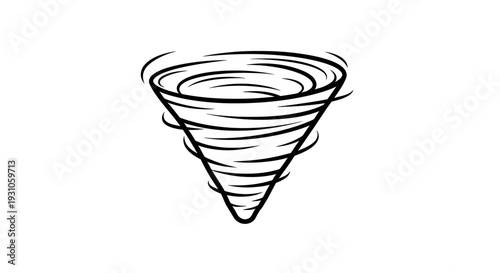 Hand-drawn tornado icon, swirling wind funnel cloud, storm symbol, isolated on white background