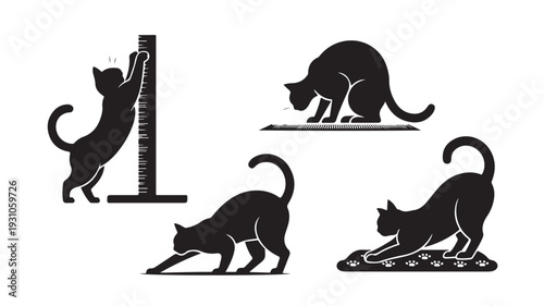 Vector Illustration Of Cats Stretching And Playing On Scratching Post And Mats For Pet Care And Animal Lifestyle