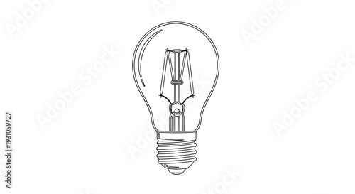 LED Filament Light Bulb Sketch, Vintage Style, Isolated on White Background