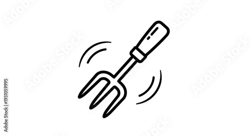 Handheld Garden Fork Tool Icon with Motion Lines