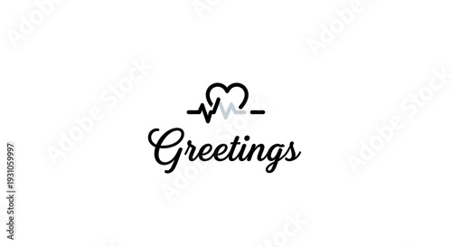 Heartbeat EKG Line Forming a Heart Shape with "Greetings" Text