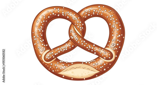 Golden Pretzel with Salt Sprinkles Isolated on White Background, Baked Treat