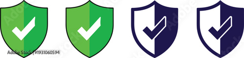 Security shield icons set with check marks for data protection safety verification cyber security privacy guarantee and verified network access control