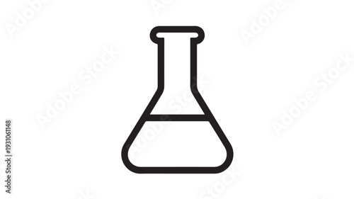 Erlenmeyer flask outline in minimalist style with simple black line on white background for scientific illustration